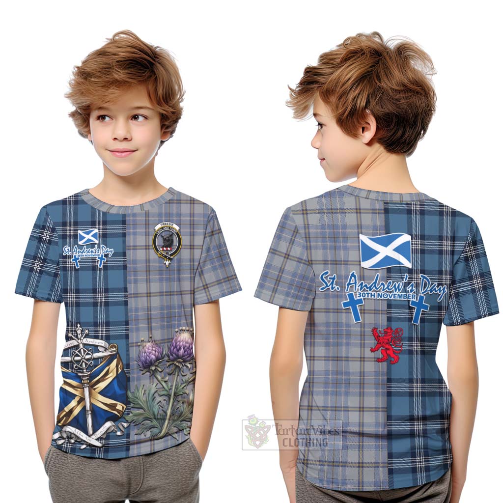 Tartan Vibes Clothing Tweedie Tartan Kid T-Shirt Happy St. Andrew's Day Half Tartan Style