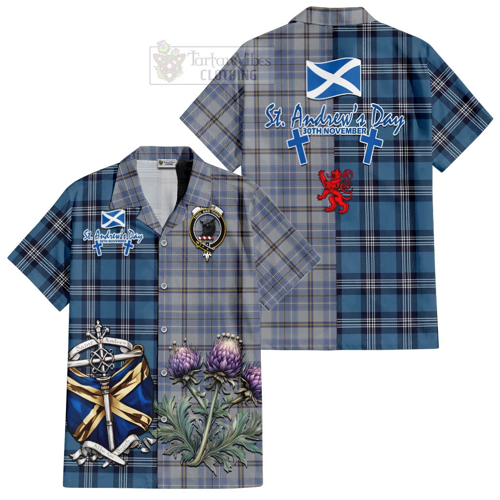 Tartan Vibes Clothing Tweedie Tartan Short Sleeve Button Shirt Happy St. Andrew's Day Half Tartan Style