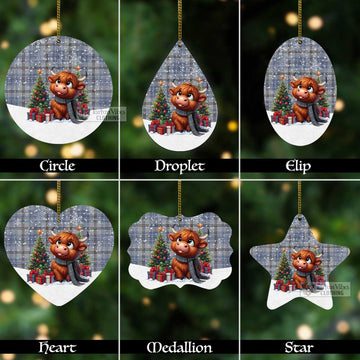 Tweedie Tartan Christmas Aluminium Ornament with Adorable Highland Coo