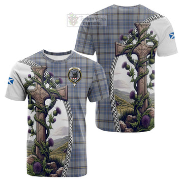 Tweedie Tartan Cotton T-shirt with Family Crest and St. Andrew's Cross Accented by Thistle Vines