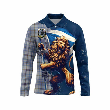 Tweedie Tartan Family Crest Long Sleeve Polo Shirt with Scottish Majestic Lion