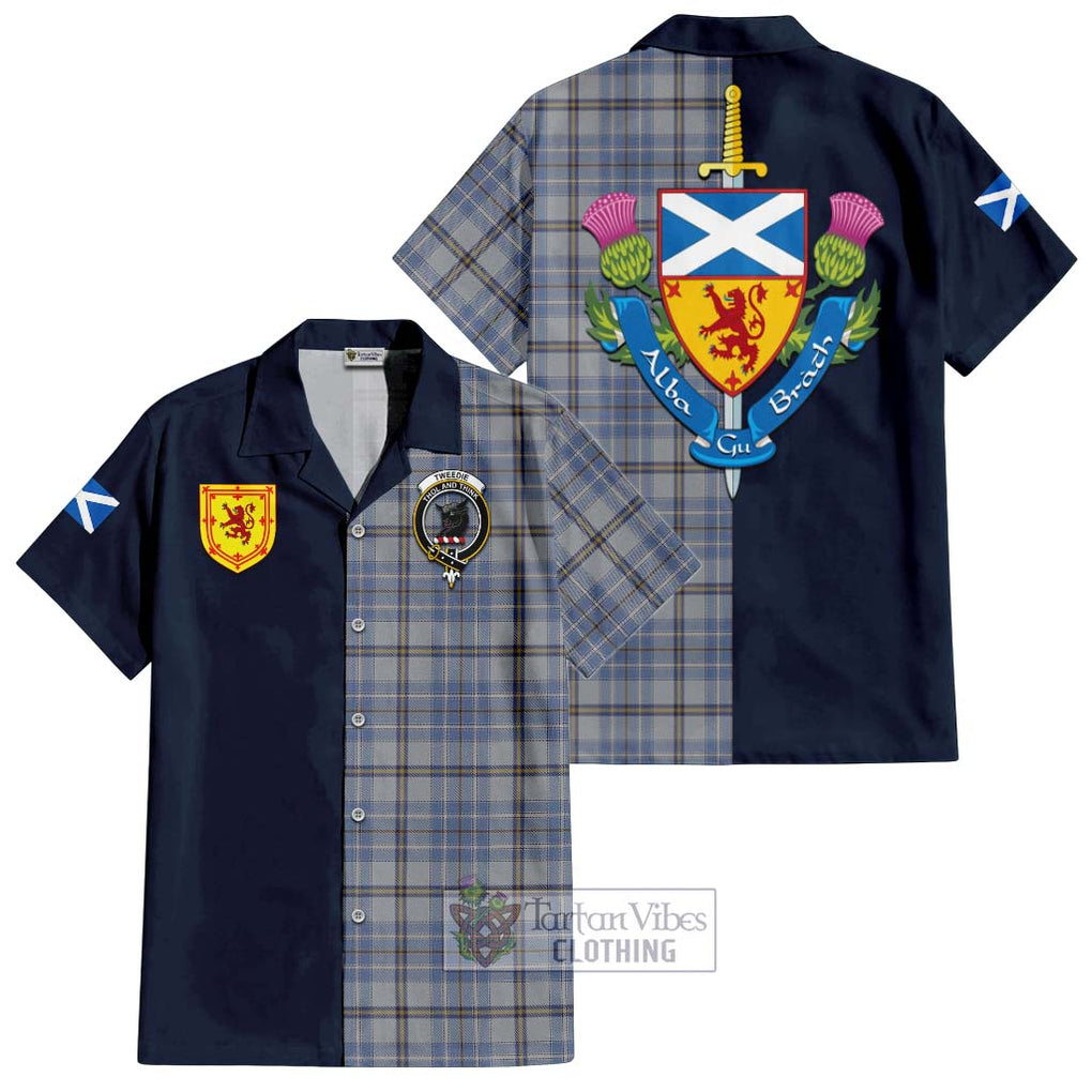 Tartan Vibes Clothing Tweedie Tartan Short Sleeve Button Shirt with Scottish Lion Royal Arm Half Style