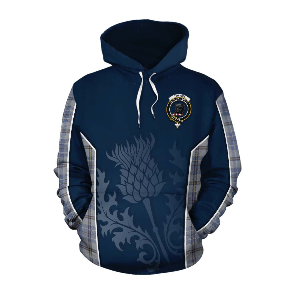 Tartan Vibes Clothing Tweedie Tartan Cotton Hoodie with Family Crest and Scottish Thistle Vibes Sport Style