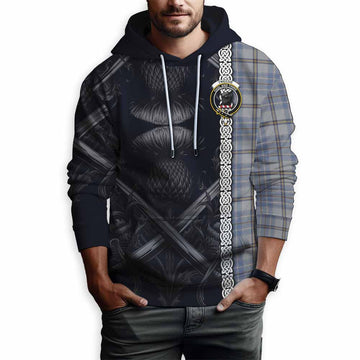 Tweedie Tartan Hoodie with Family Crest Cross Sword Thistle Celtic Vibes