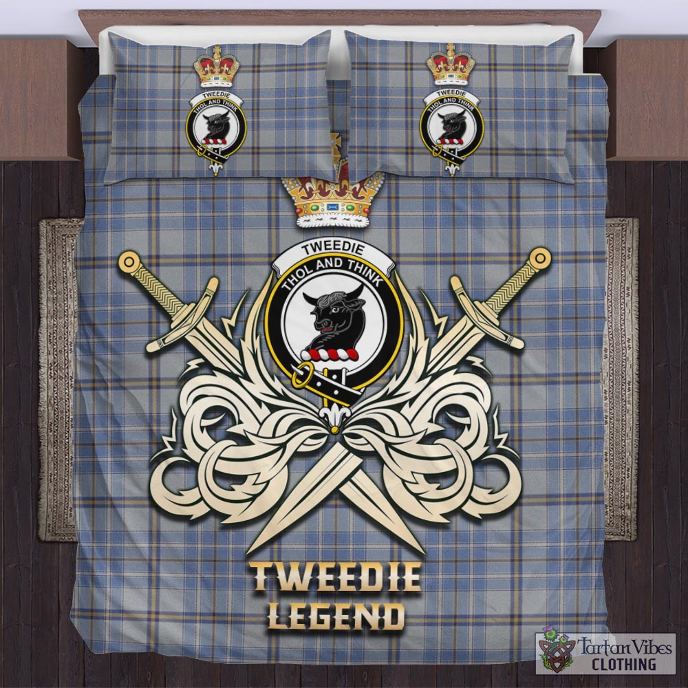 Tartan Vibes Clothing Tweedie Tartan Bedding Set with Clan Crest and the Golden Sword of Courageous Legacy