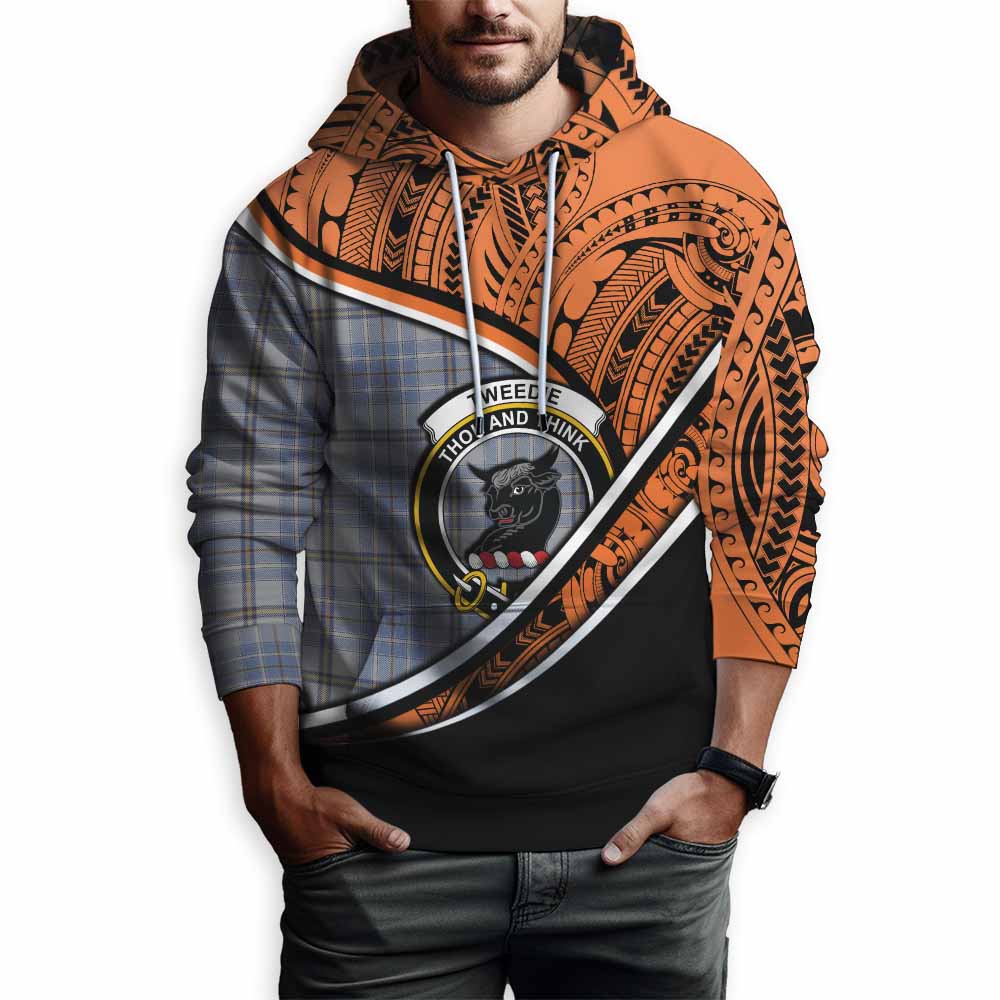 Tartan Vibes Clothing Tweedie Crest Tartan Hoodie with Maori Tattoo Style - Orange Version