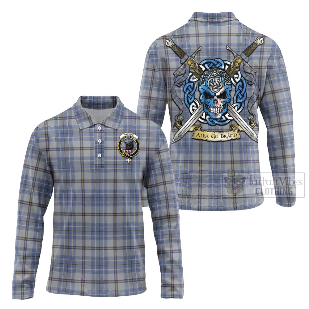 Tartan Vibes Clothing Tweedie Tartan Long Sleeve Polo Shirt with Family Crest Celtic Skull Style