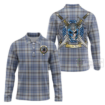 Tweedie Tartan Long Sleeve Polo Shirt with Family Crest Celtic Skull Style