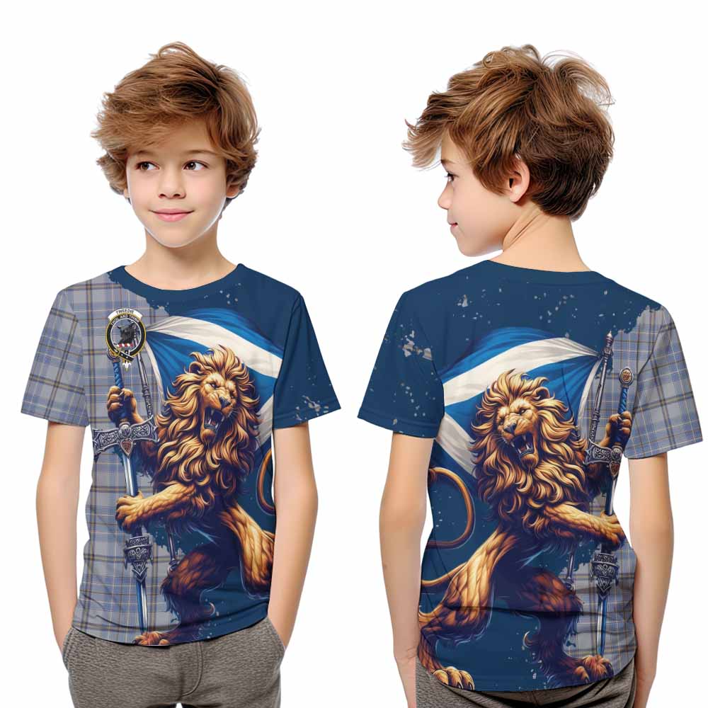 Tartan Vibes Clothing Tweedie Tartan Family Crest Kid T-Shirt with Scottish Majestic Lion