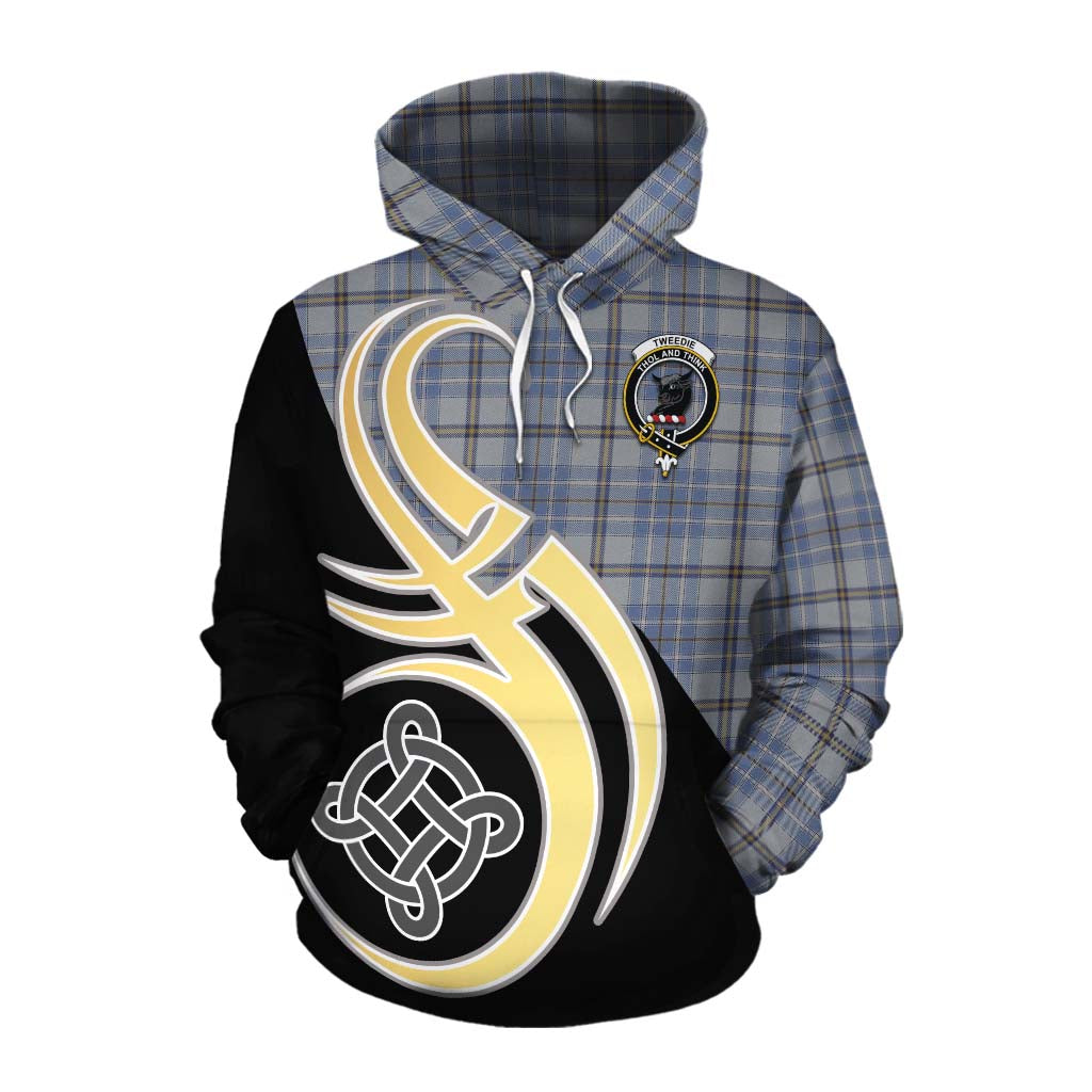 Tartan Vibes Clothing Tweedie Tartan Cotton Hoodie with Family Crest and Celtic Symbol Style