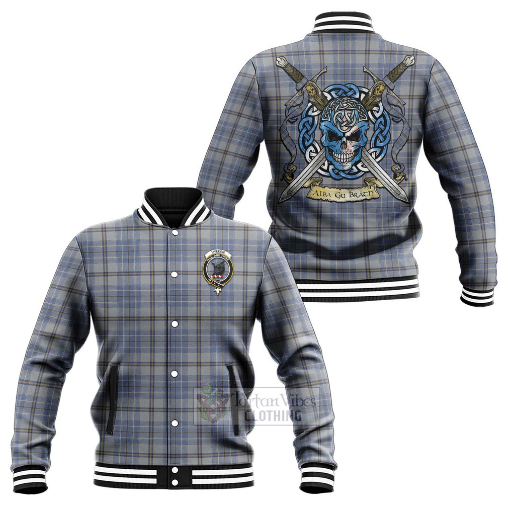 Tartan Vibes Clothing Tweedie Tartan Baseball Jacket with Family Crest Celtic Skull Style