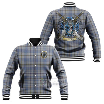 Tweedie Tartan Baseball Jacket with Family Crest Celtic Skull Style