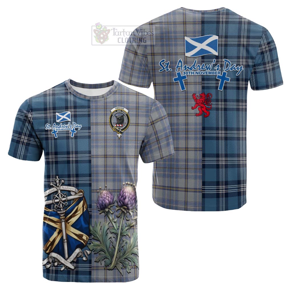 Tartan Vibes Clothing Tweedie Tartan Cotton T-shirt Happy St. Andrew's Day Half Tartan Style