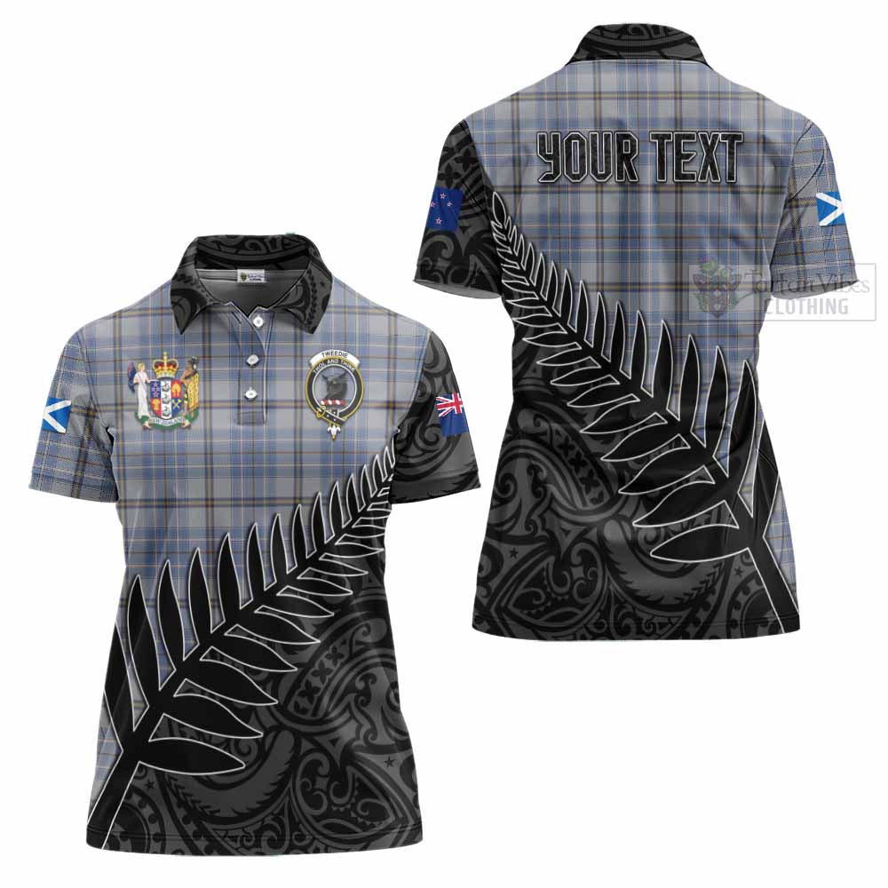 Tartan Vibes Clothing Tweedie Crest Tartan Women's Polo Shirt with New Zealand Silver Fern Half Style