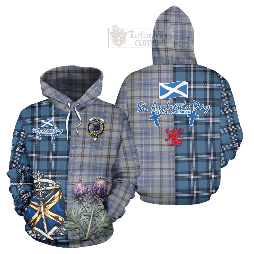 Tartan Vibes Clothing Tweedie Tartan Hoodie Happy St. Andrew's Day Half Tartan Style