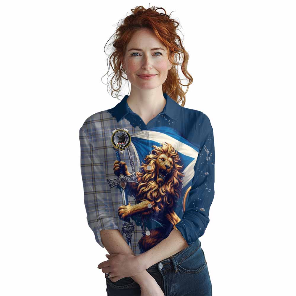 Tartan Vibes Clothing Tweedie Tartan Family Crest Women's Casual Shirt with Scottish Majestic Lion