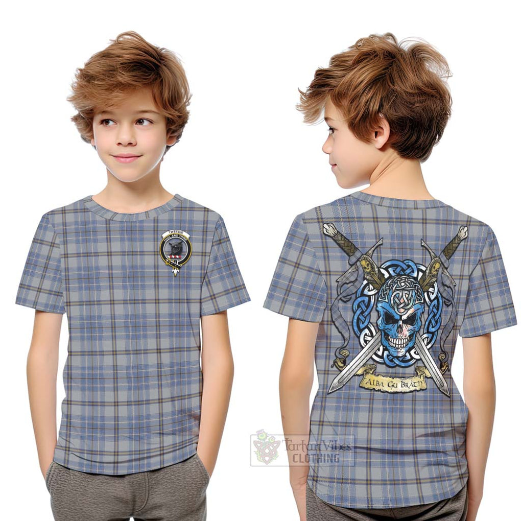 Tartan Vibes Clothing Tweedie Tartan Kid T-Shirt with Family Crest Celtic Skull Style