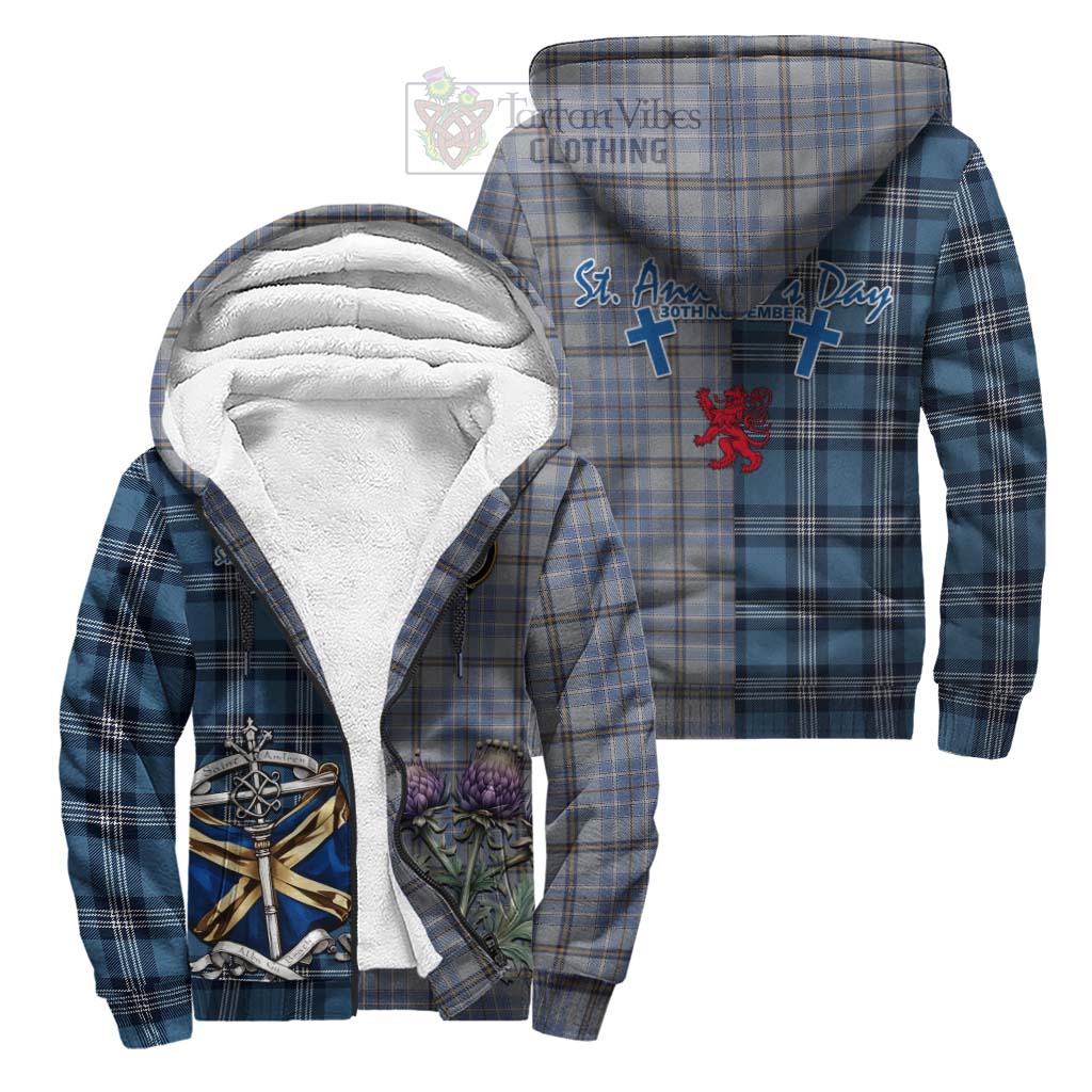 Tartan Vibes Clothing Tweedie Tartan Sherpa Hoodie Happy St. Andrew's Day Half Tartan Style