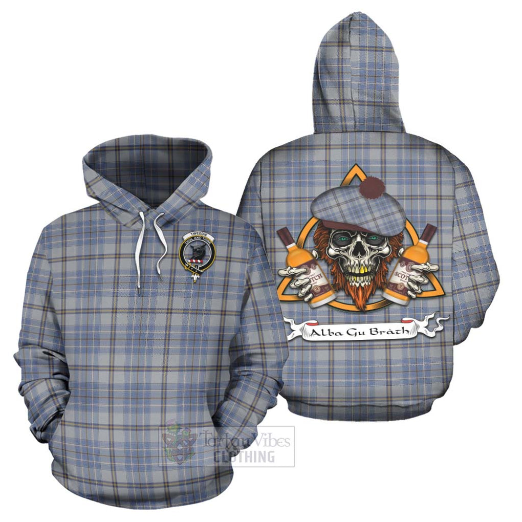 Tartan Vibes Clothing Tweedie Tartan Hoodie with Family Crest and Bearded Skull Holding Bottles of Whiskey