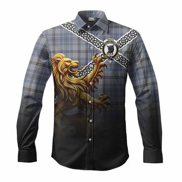 Tweedie Crest Tartan Long Sleeve Button Shirt with Golden Lion Emblem Celtic Style Men's Shirt S - Tartan Vibes Clothing