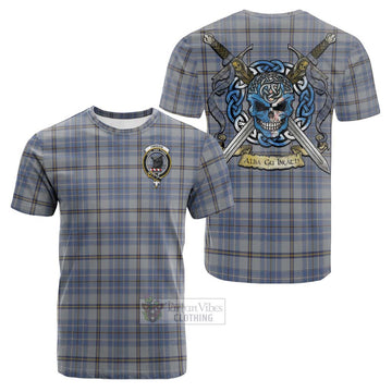 Tweedie Tartan Cotton T-shirt with Family Crest Celtic Skull Style