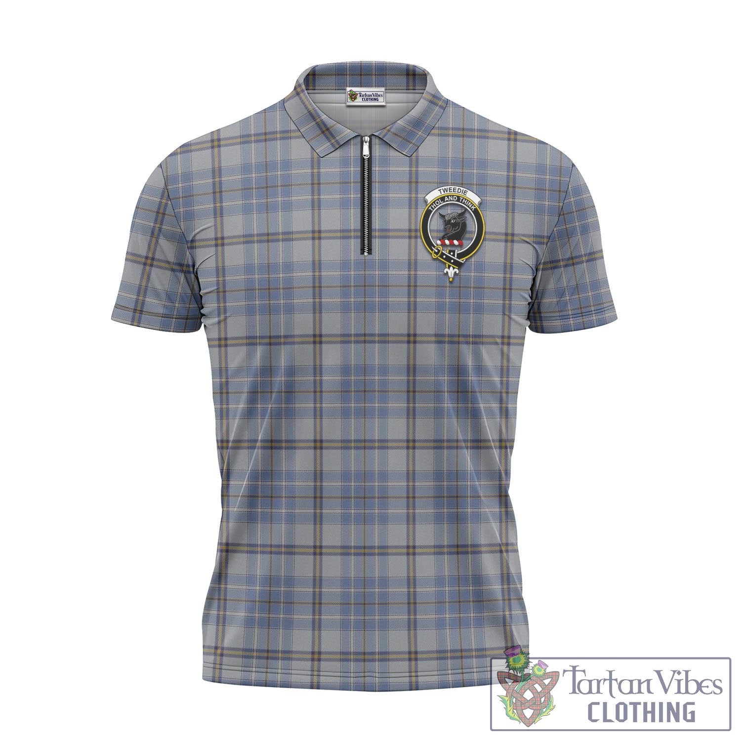 Tartan Vibes Clothing Tweedie Tartan Zipper Polo Shirt with Family Crest