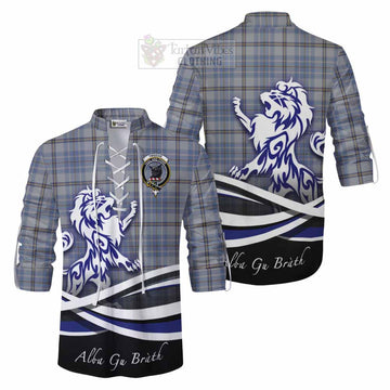 Tweedie Tartan Ghillie Kilt Shirt with Alba Gu Brath Regal Lion Emblem