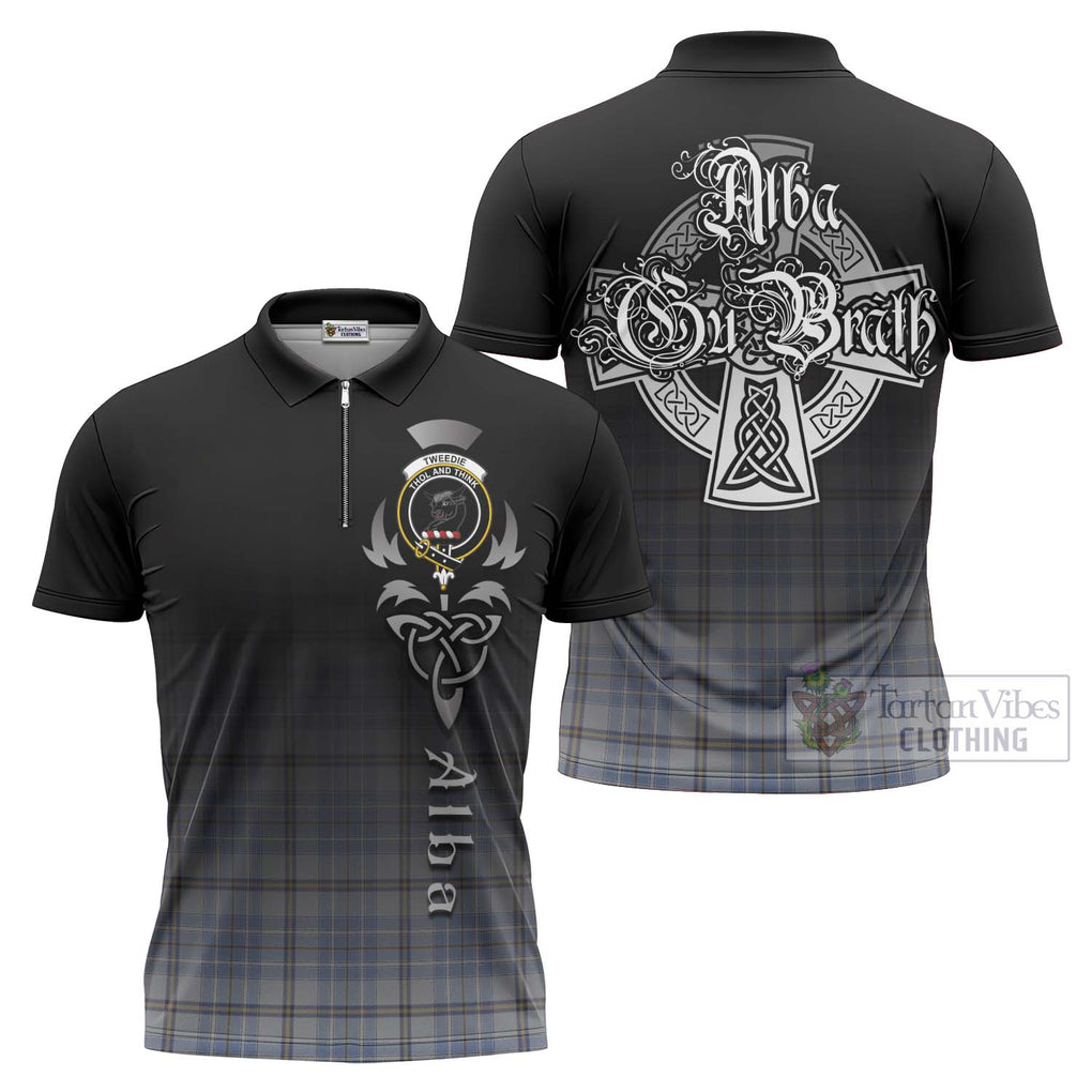 Tartan Vibes Clothing Tweedie Tartan Zipper Polo Shirt Featuring Alba Gu Brath Family Crest Celtic Inspired