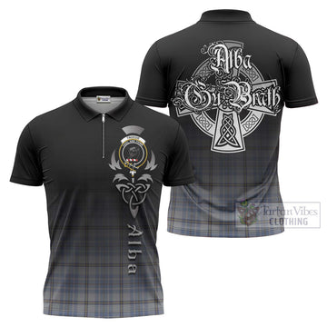 Tweedie Tartan Zipper Polo Shirt Featuring Alba Gu Brath Family Crest Celtic Inspired