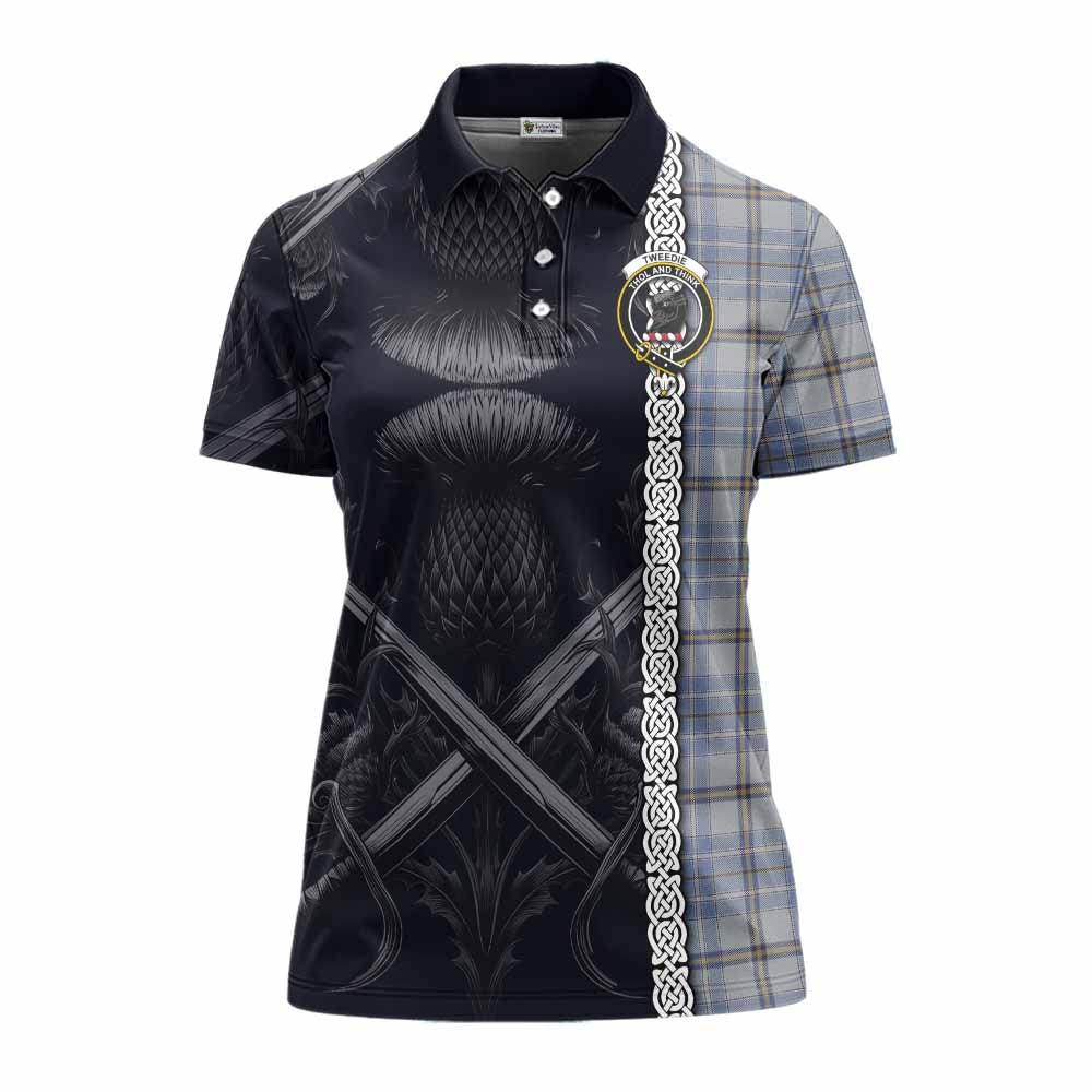 Tartan Vibes Clothing Tweedie Tartan Women's Polo Shirt with Family Crest Cross Sword Thistle Celtic Vibes