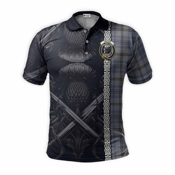 Tweedie Tartan Polo Shirt with Family Crest Cross Sword Thistle Celtic Vibes