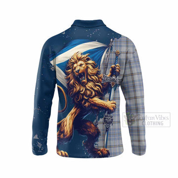 Tweedie Tartan Family Crest Long Sleeve Polo Shirt with Scottish Majestic Lion