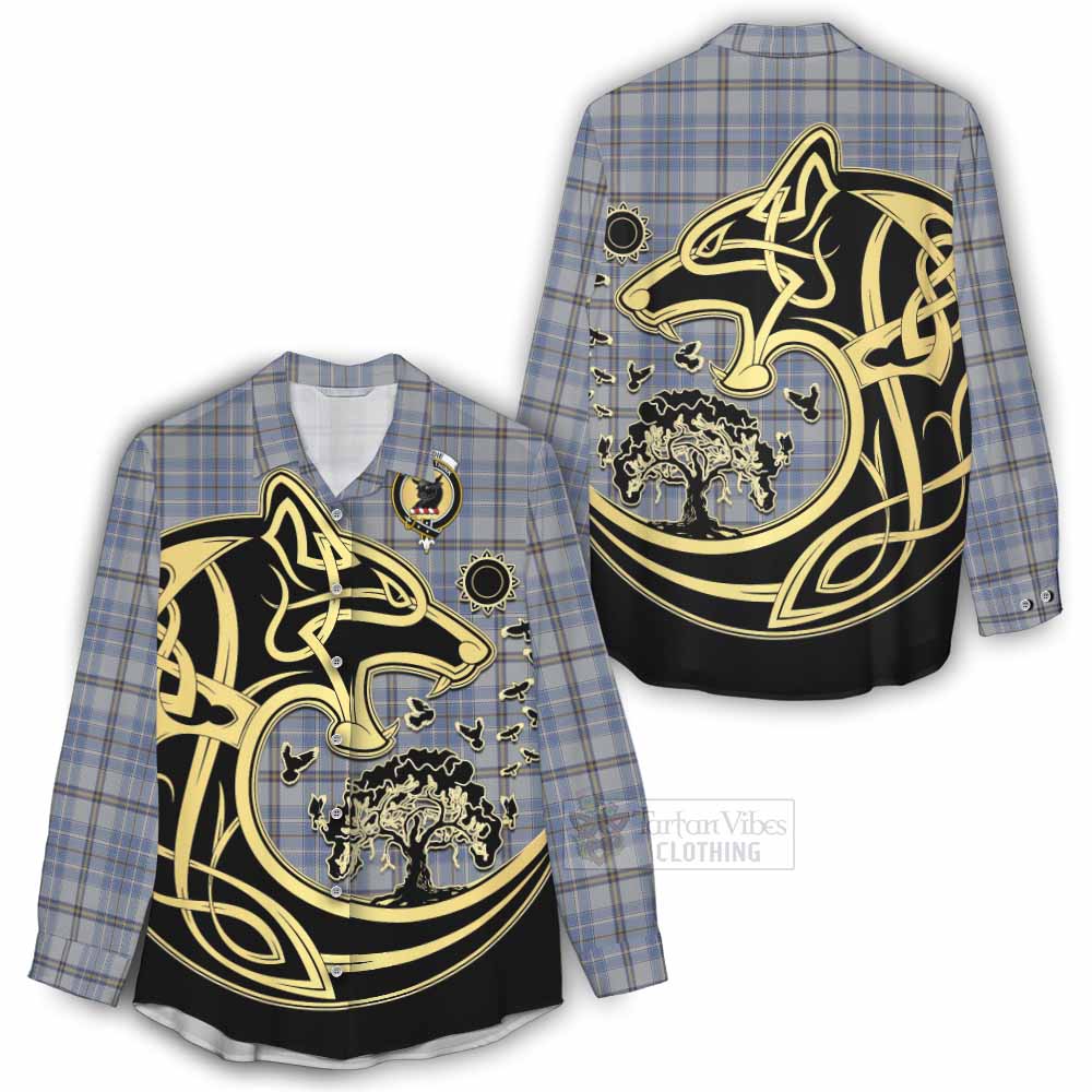 Tartan Vibes Clothing Tweedie Tartan Women's Casual Shirt with Family Crest Celtic Wolf Style