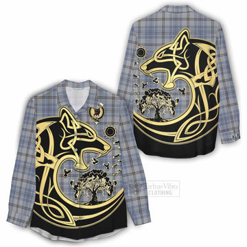 Tweedie Tartan Women's Casual Shirt with Family Crest Celtic Wolf Style