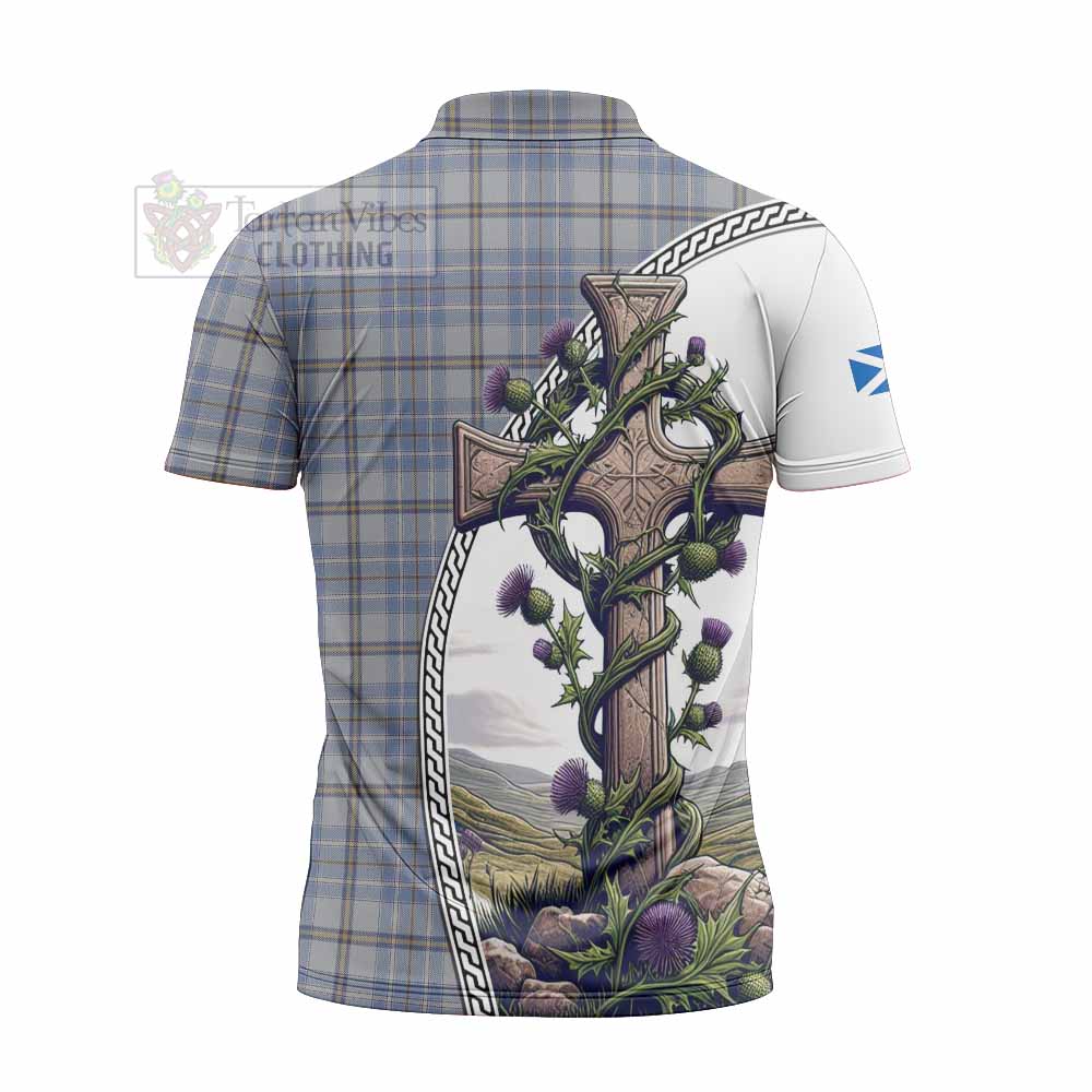 Tartan Vibes Clothing Tweedie Tartan Zipper Polo Shirt with Family Crest and St. Andrew's Cross Accented by Thistle Vines