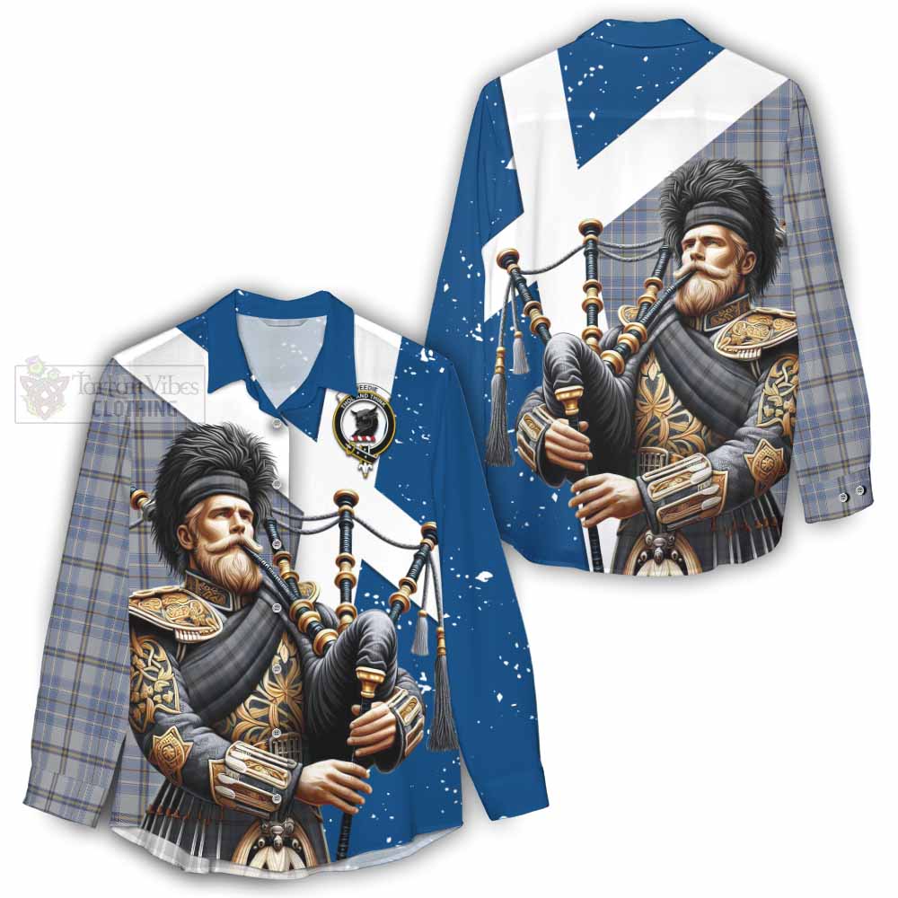 Tartan Vibes Clothing Tweedie Tartan Women's Casual Shirt with Family Crest Scottish Bagpiper Vibes