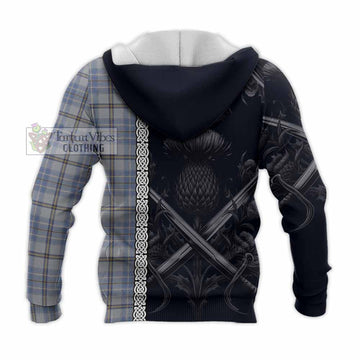 Tweedie Tartan Knitted Hoodie with Family Crest Cross Sword Thistle Celtic Vibes