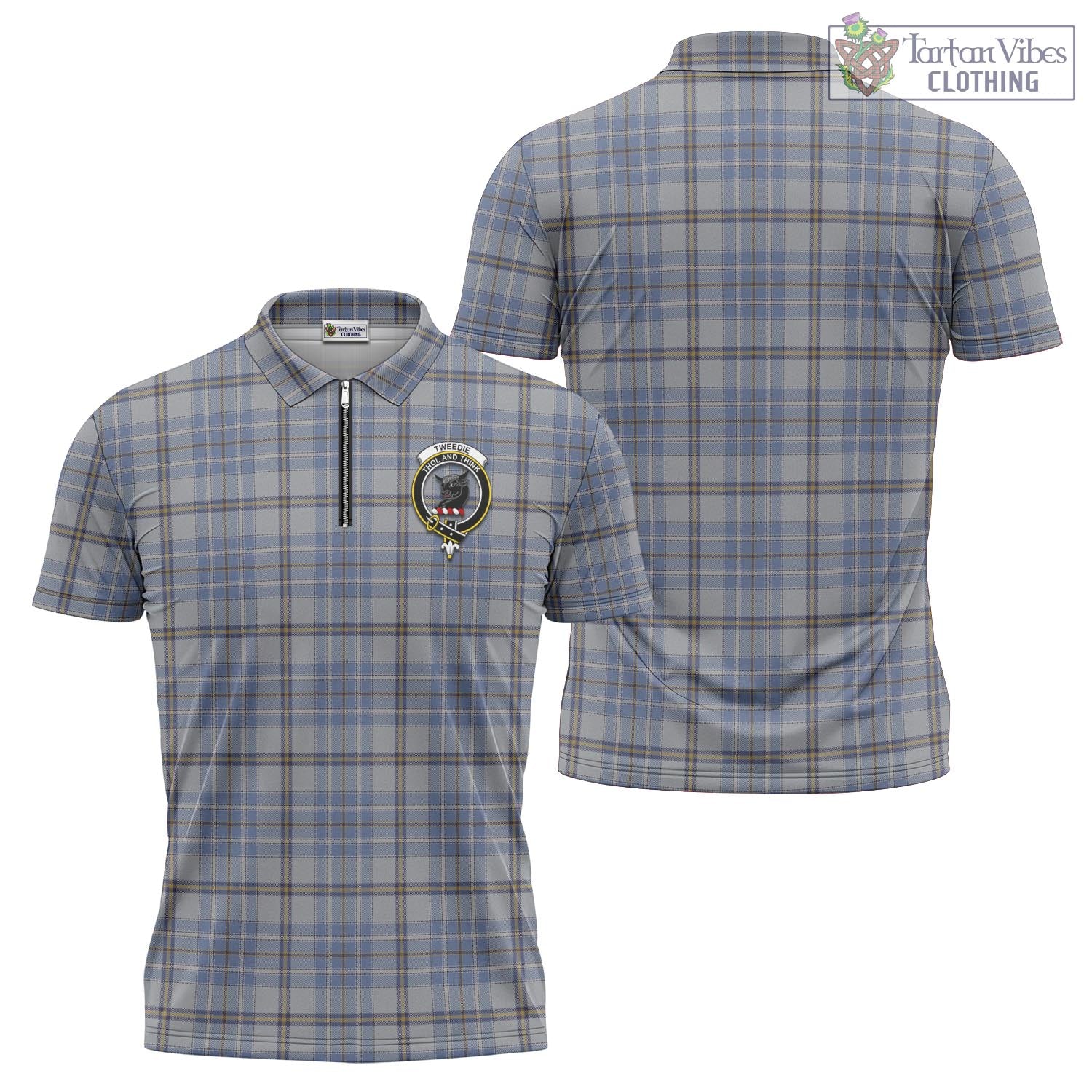 Tartan Vibes Clothing Tweedie Tartan Zipper Polo Shirt with Family Crest