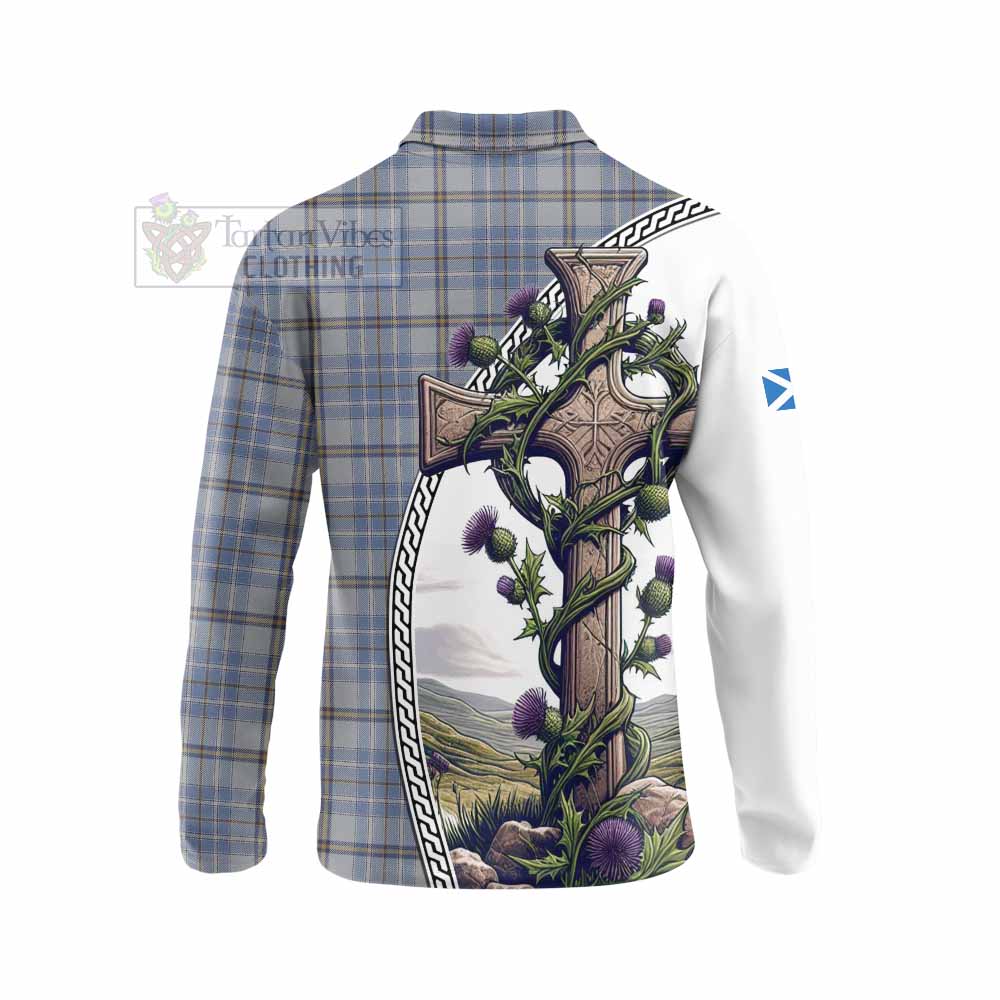 Tartan Vibes Clothing Tweedie Tartan Long Sleeve Polo Shirt with Family Crest and St. Andrew's Cross Accented by Thistle Vines