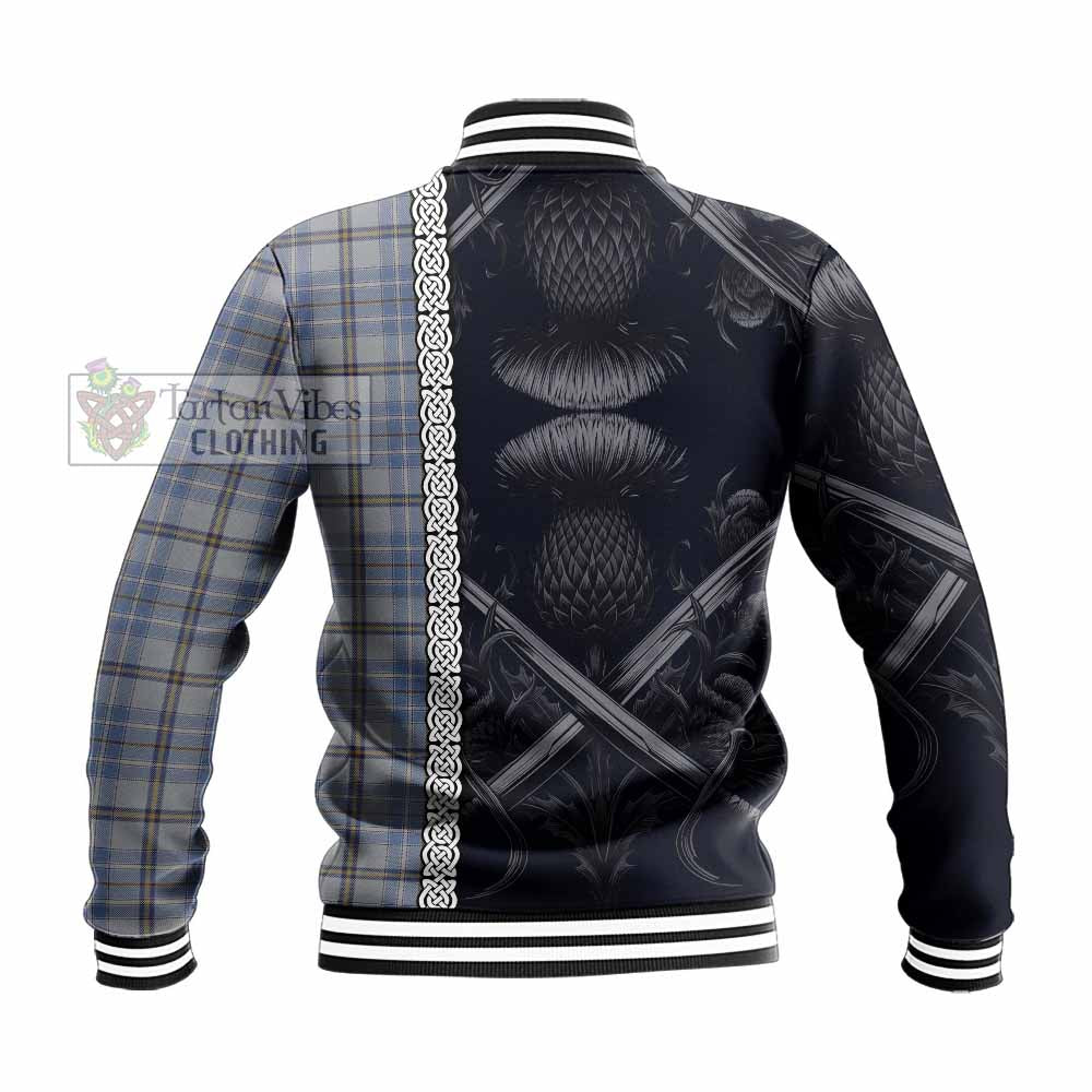 Tartan Vibes Clothing Tweedie Tartan Baseball Jacket with Family Crest Cross Sword Thistle Celtic Vibes