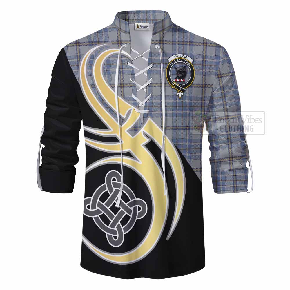 Tartan Vibes Clothing Tweedie Tartan Ghillie Kilt Shirt with Family Crest and Celtic Symbol Style