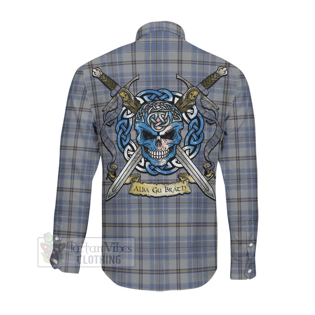 Tartan Vibes Clothing Tweedie Tartan Long Sleeve Button Shirt with Family Crest Celtic Skull Style