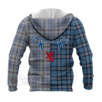 Tweedie Tartan Knitted Hoodie Happy St. Andrew's Day Half Tartan Style