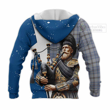 Tweedie Tartan Knitted Hoodie with Family Crest Scottish Bagpiper Vibes