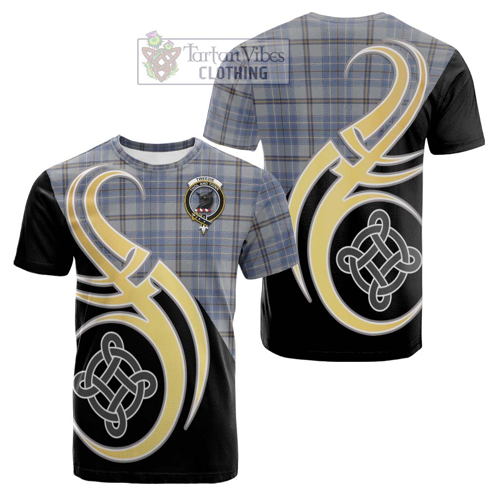 Tartan Vibes Clothing Tweedie Tartan Cotton T-shirt with Family Crest and Celtic Symbol Style