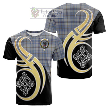 Tweedie Tartan Cotton T-shirt with Family Crest and Celtic Symbol Style