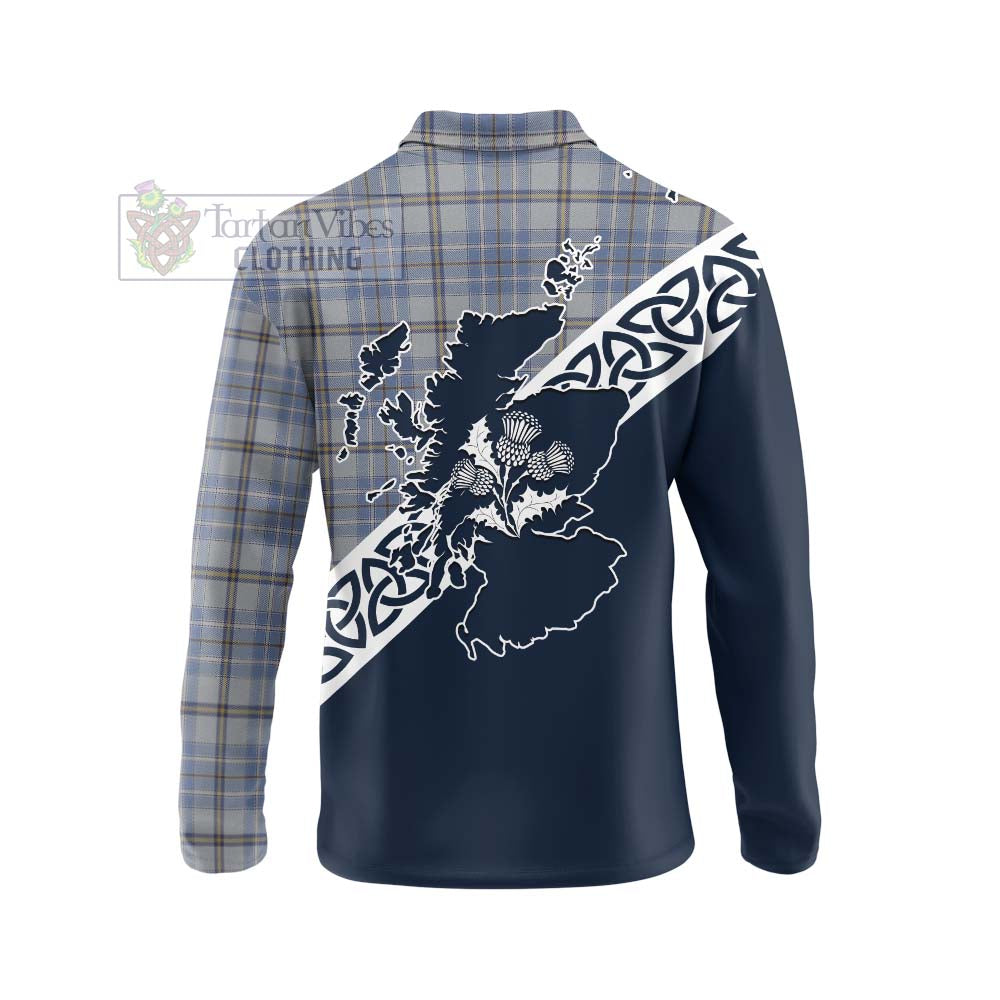 Tartan Vibes Clothing Tweedie Tartan Long Sleeve Polo Shirt Featuring Thistle and Scotland Map