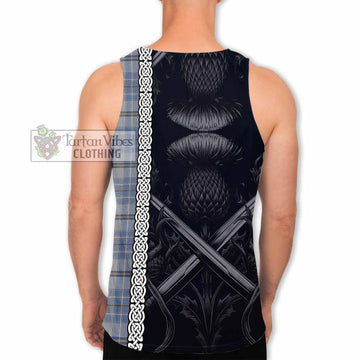 Tweedie Tartan Men's Tank Top with Family Crest Cross Sword Thistle Celtic Vibes