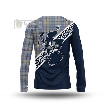 Tweedie Tartan Long Sleeve T-Shirt Featuring Thistle and Scotland Map