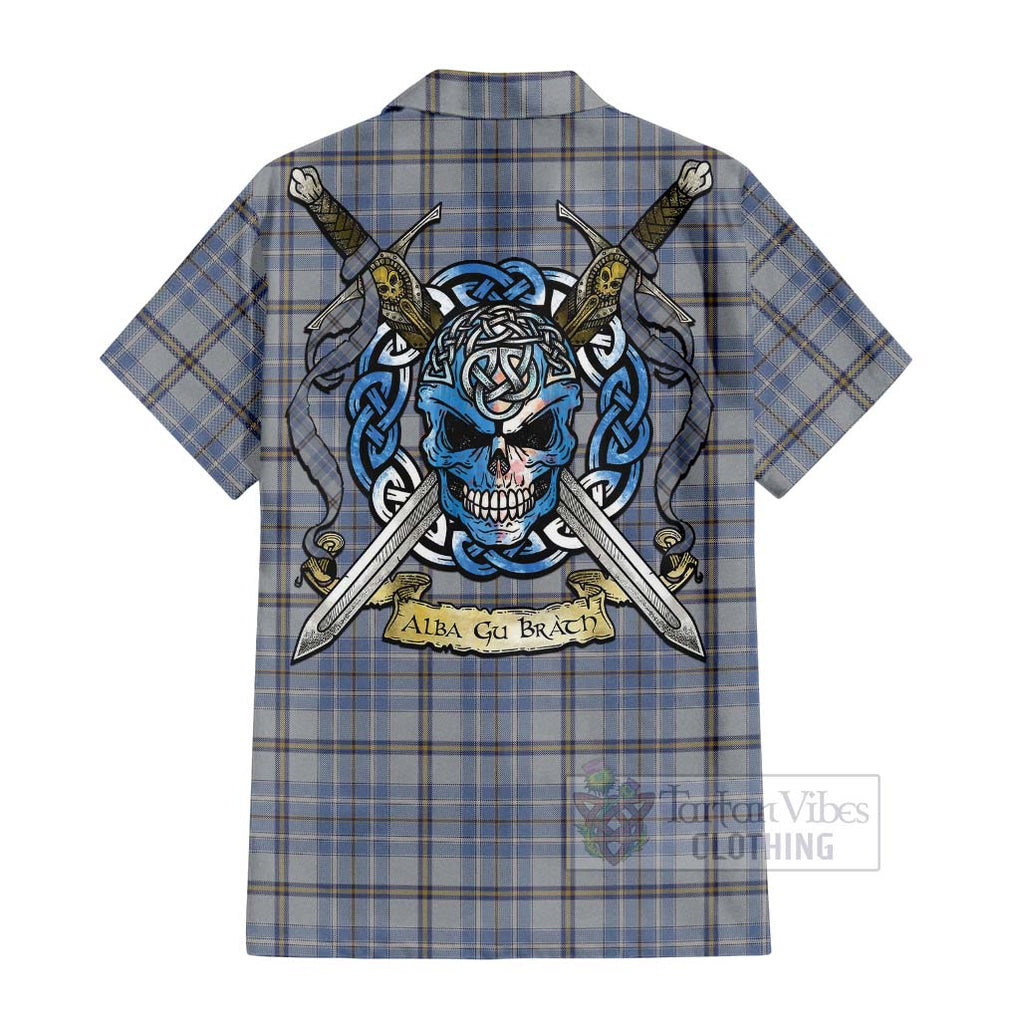 Tartan Vibes Clothing Tweedie Tartan Short Sleeve Button Shirt with Family Crest Celtic Skull Style